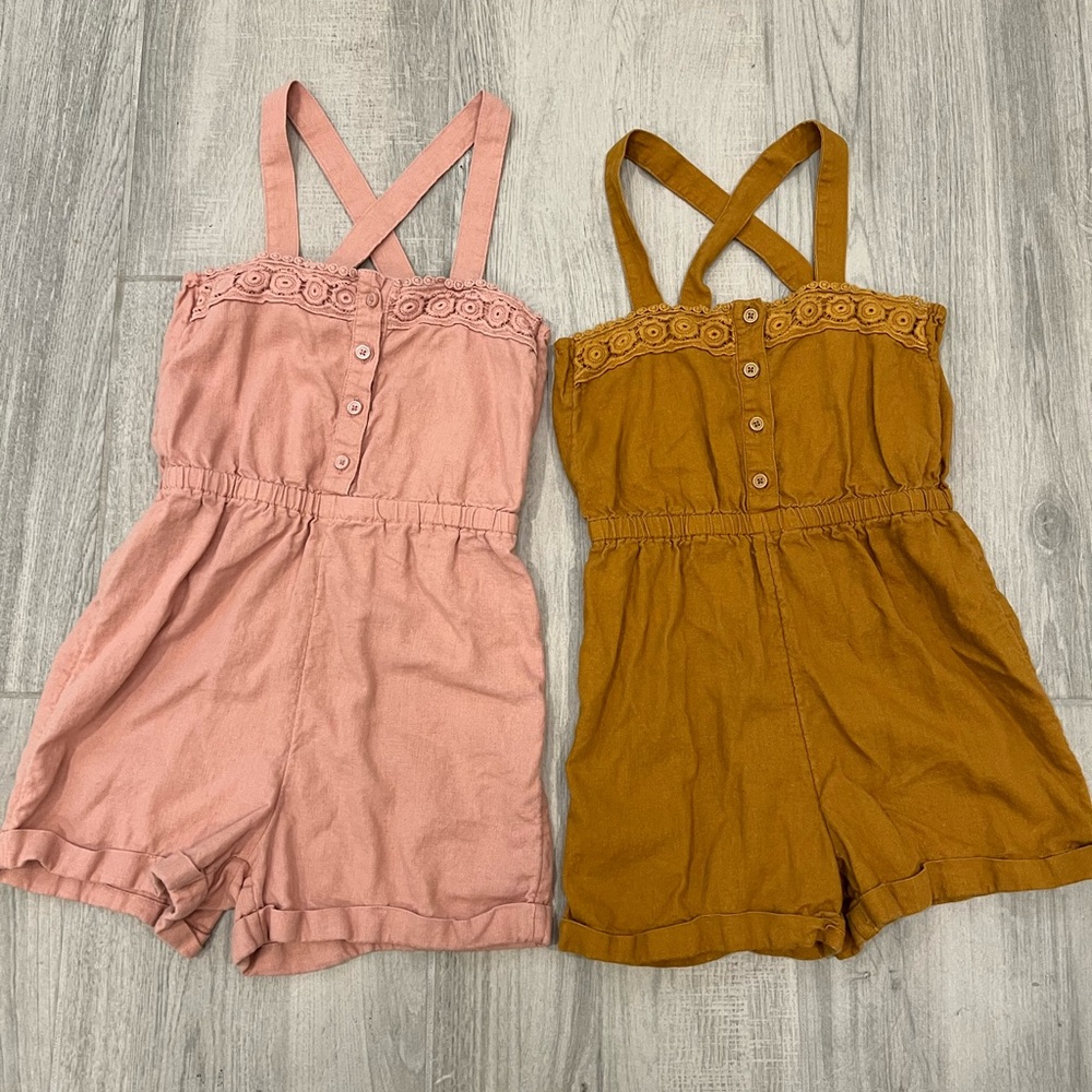 Old Navy Girls Romper Linen Blend Cross Back Straps sz Small 6-7 Bundle